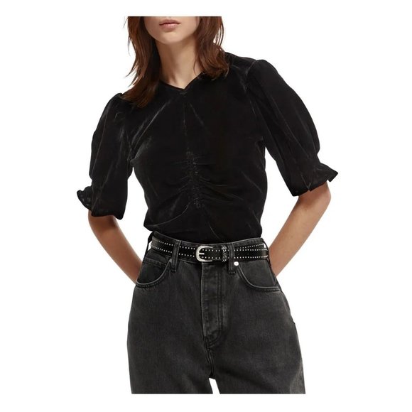 Scotch & Soda NWT Black Ruched Velvet Top size Medium